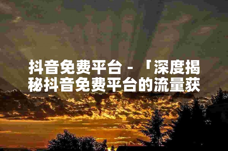 抖音免费平台 - 「深度揭秘抖音免费平台的流量获取及运营策略」！
