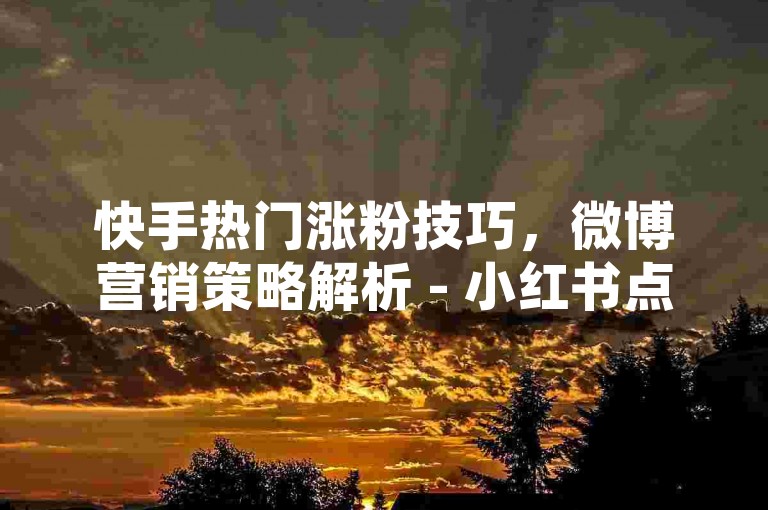 快手热门涨粉技巧，微博营销策略解析 - 小红书点赞评论实时服务 - 0.3元自助购买